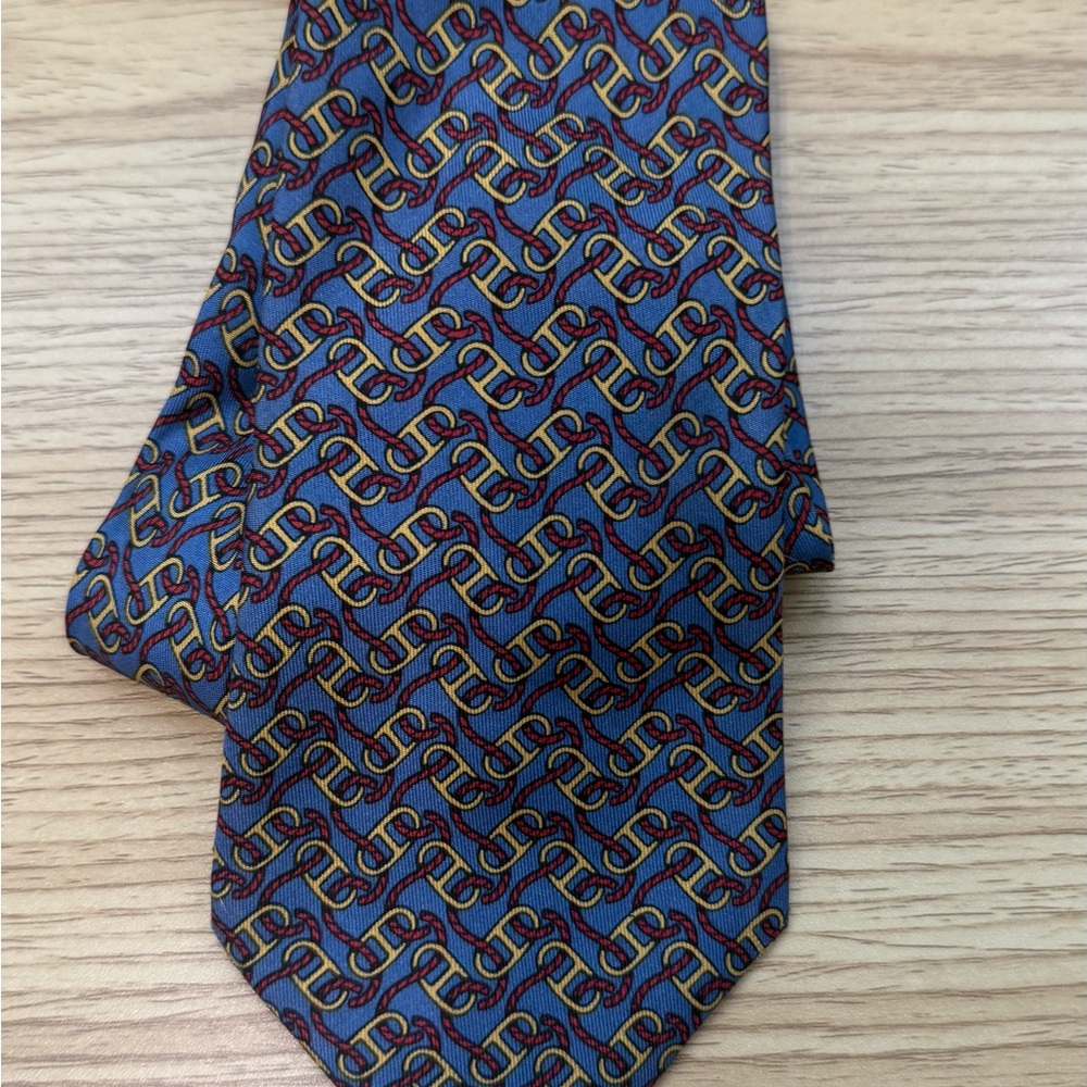 Hermes Geometric Blue and Gold Tie